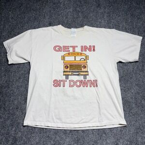 Gildan Ultra‎ Cotton Mens XL Graphic T Shirt Get In Sit Down School Bus Tee